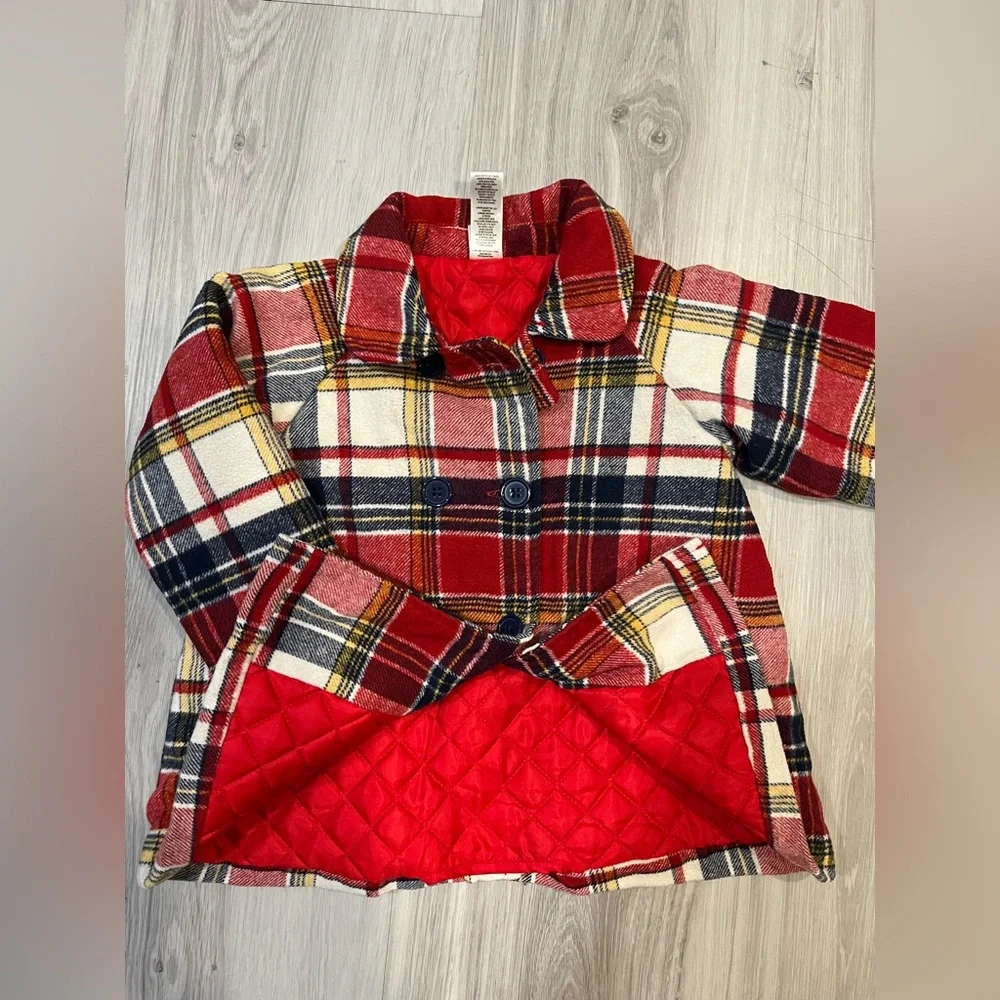 Little Me Red and Cream‎ Plaid Pea Coat